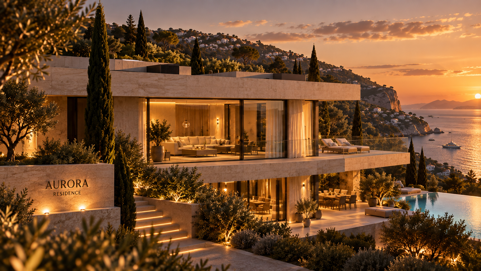 AURORA residence and infinity pool overlooking the Mediterranean